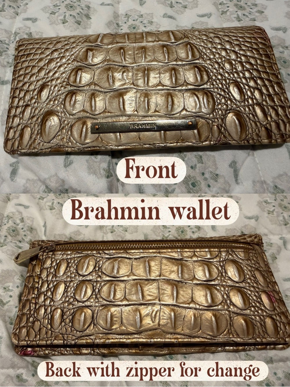 Brahmin Metallic Bronze Croc-Embossed purse and matching wallet.